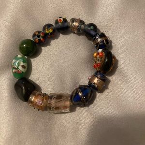 Blue green black glass beads women’s bracelet